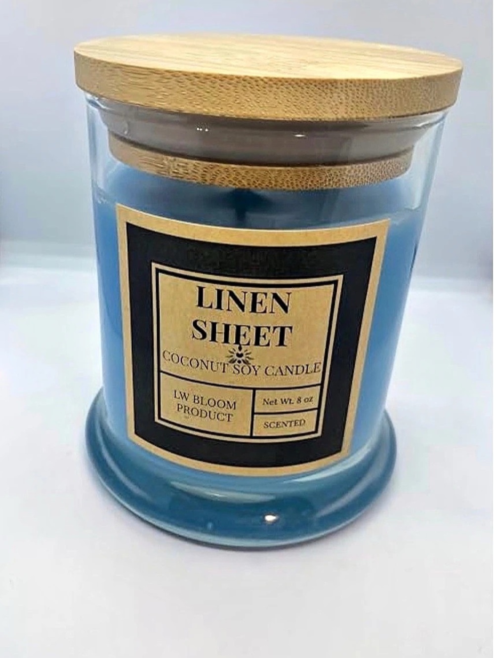 LW Bloom Product Linen Sheet Coconut Soy Candle Blue Coconut Soy Candle